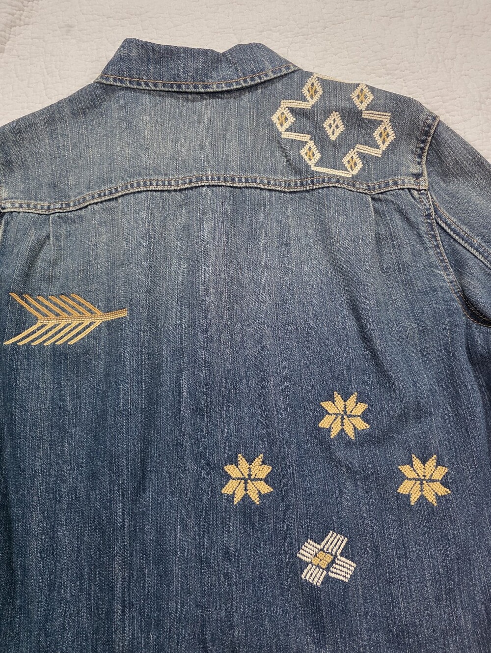 Chaps Embroidered Denim Jacket - Blue - Picture 11 of 13